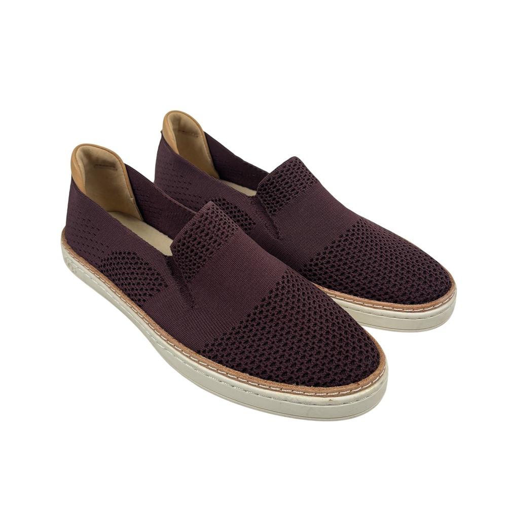 UGG Sammy Knit Slip On Sneakers 7.5 Burgundy Purple Leather Trim 1016756